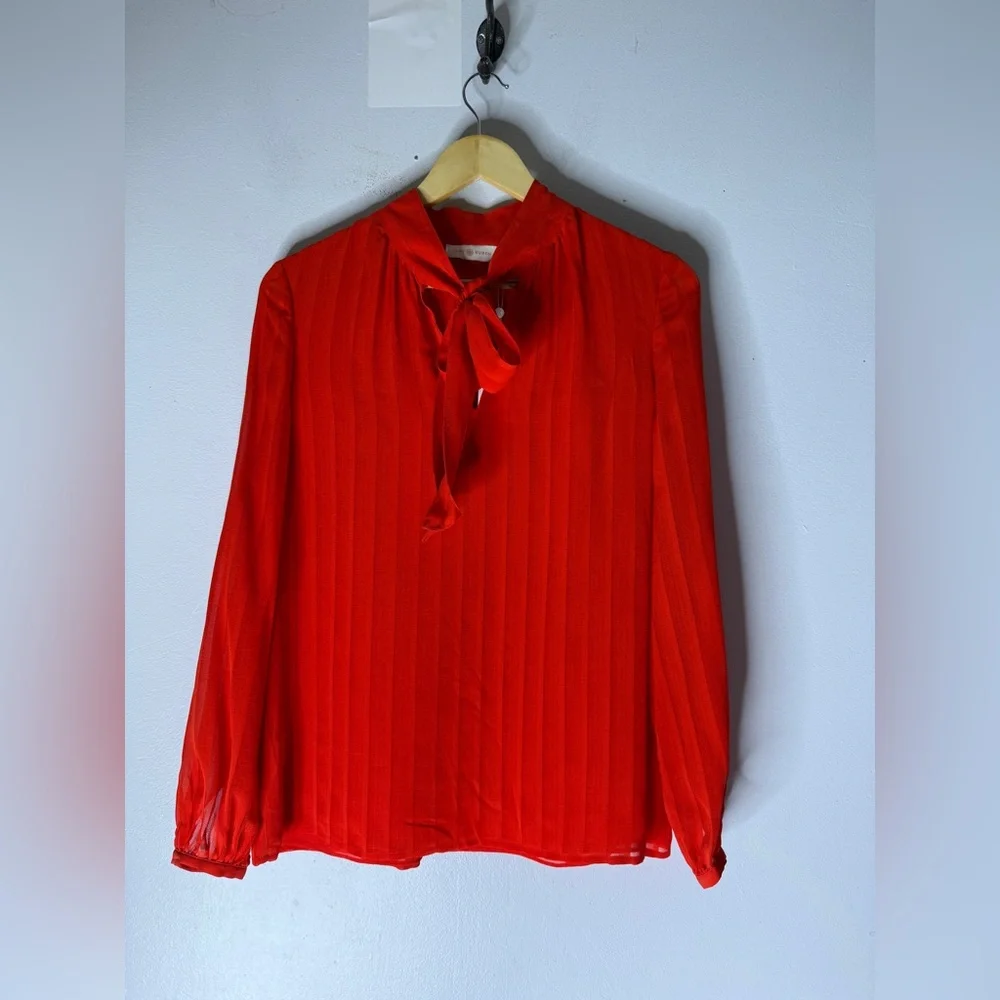 NWT Tory Burch Emma Bow Blouse Silk Red‎ Size 6